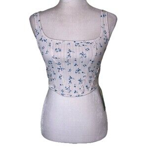 Women’s Coquette Blue Ditsy Floral Corset Style Crop Tank Top Dainty Size XS NEW
